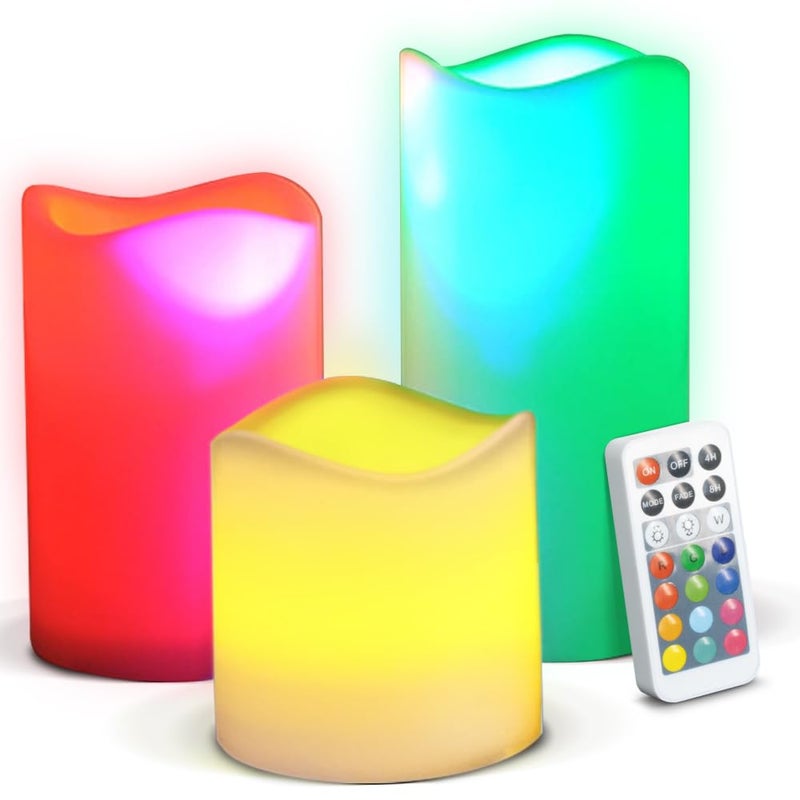 Novelty Place Flameless Candles with Remote, Real Flickering & Real Ivory Color Battery Powered LED Pillars Candle with Remote Control and Timer Function - 12 Preset Multi Colors - Image 1